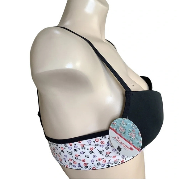 Massam Size Medium Black and White Floral Design Padded Underwire Bra. New W/Tag - Picture 2 of 7